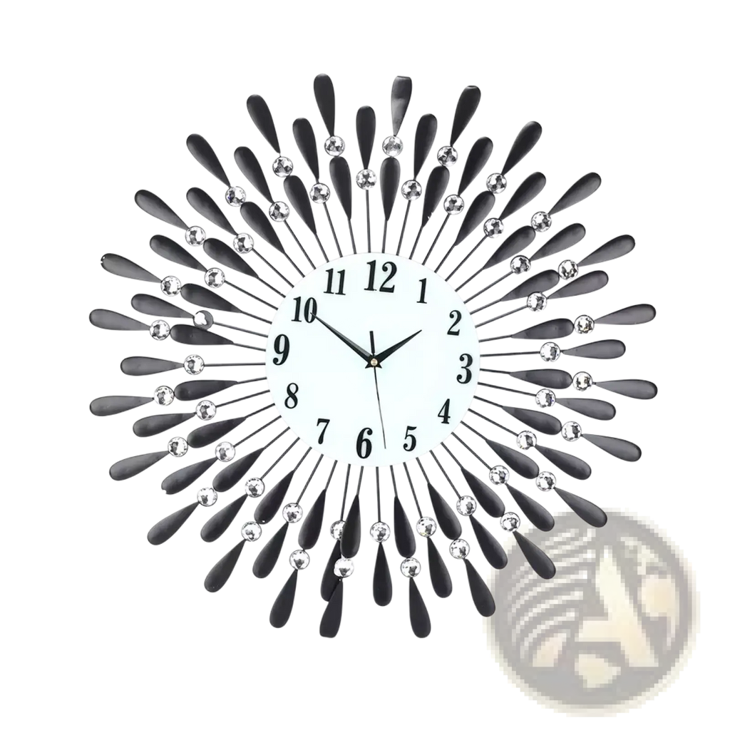 Crystal Wall Clock 38cm Silver Sunburst Home Decor