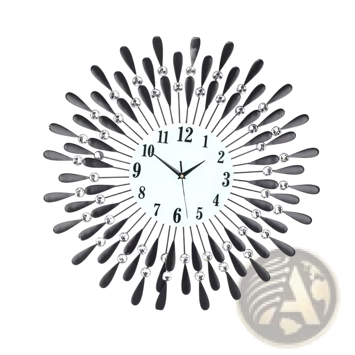 Crystal Wall Clock 38cm Silver Sunburst Home Decor