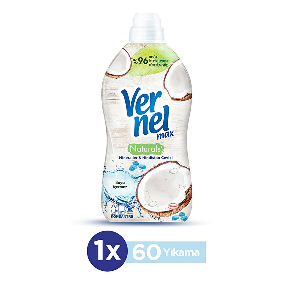 Vernel Concentrated Fabric Softener with Minerals & Coconut - 1440ml, Long-Lasting Fragrance & Natural Ingredients