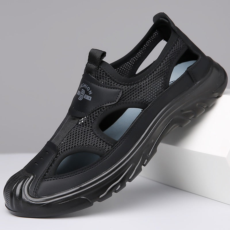 Summer Breathable Men's Sandals Hollow Mesh Surface Casual All-match Hole Outdoor Travel Soft Bottom Slip On Beach Shoes