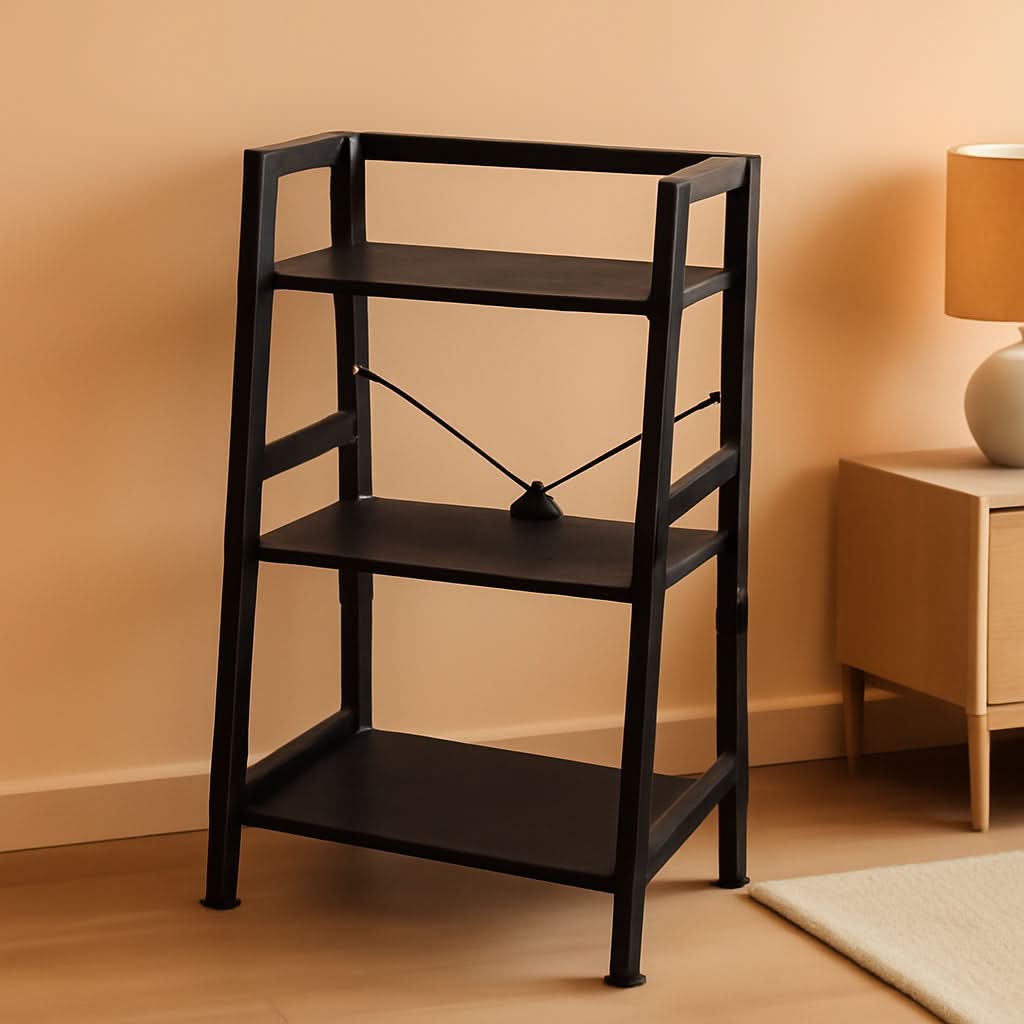 3 Tier Bookshelf Black Steel Frame For Living Room