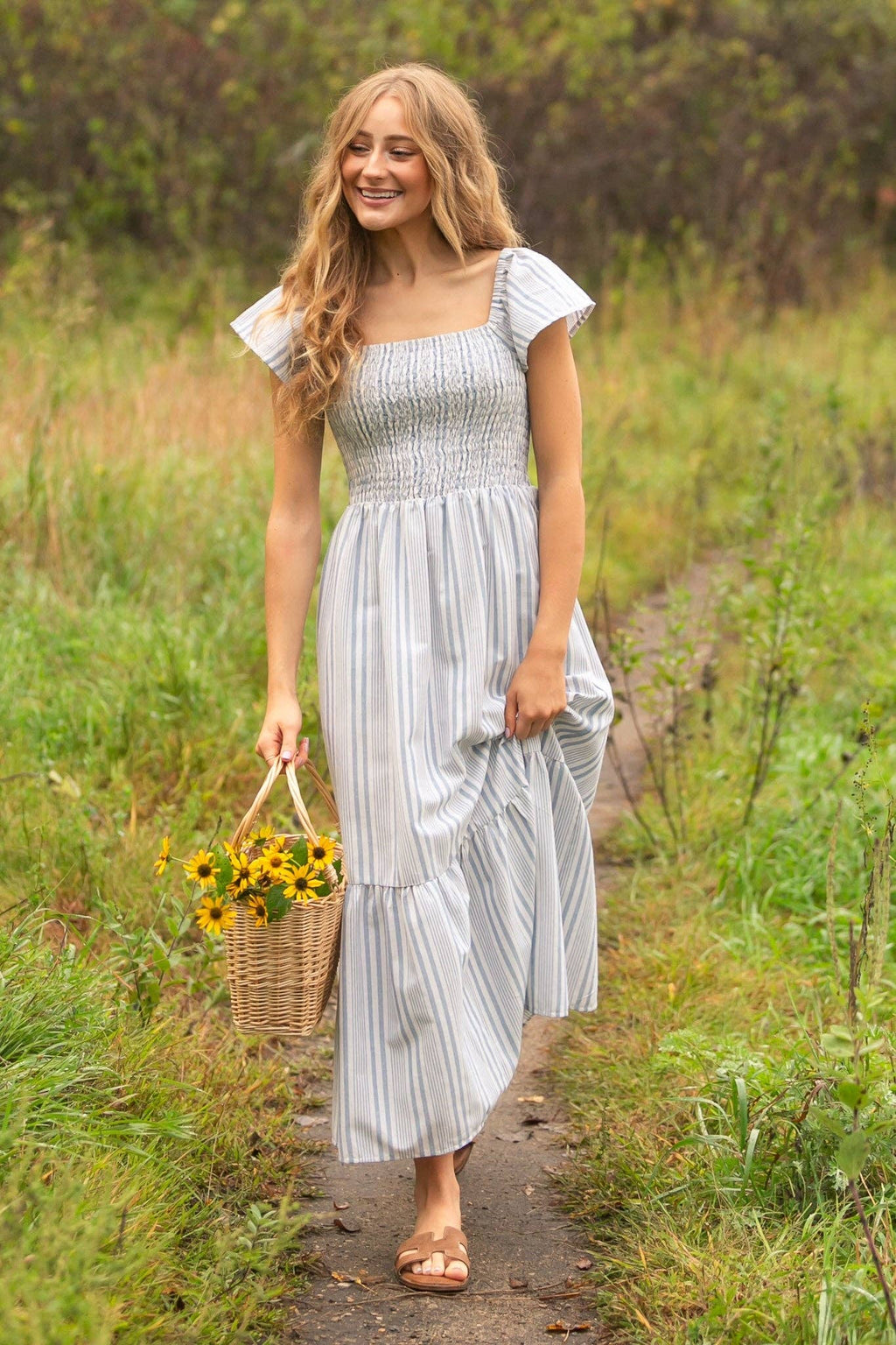 Summer Flutter Sleeve Midi Dress: XL