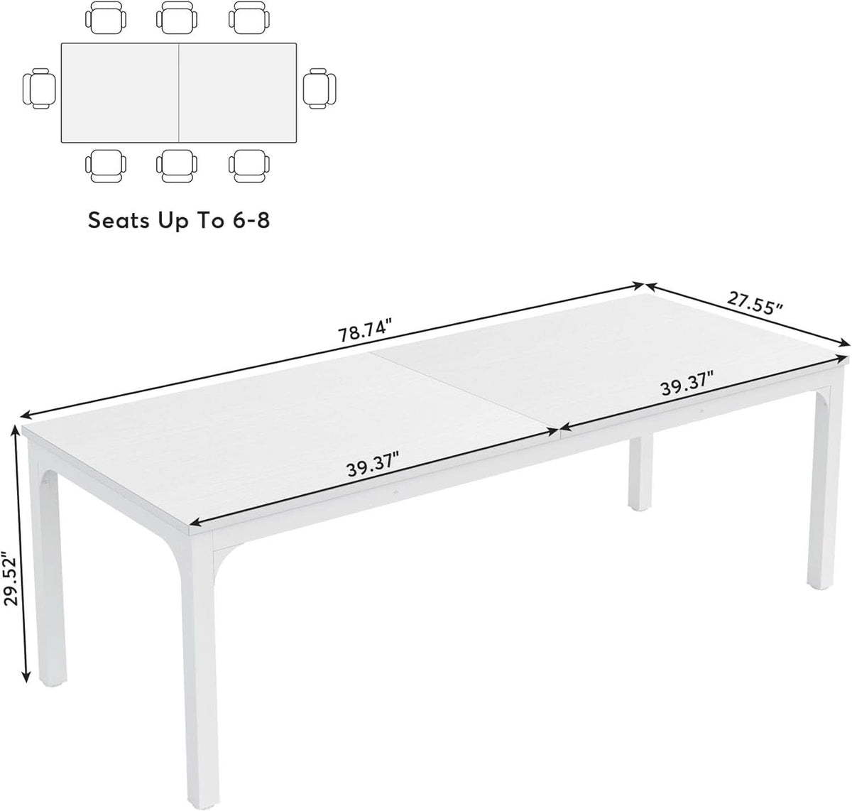 White 78-Inch Dining Table For 6-8, Rectangular Dining Room