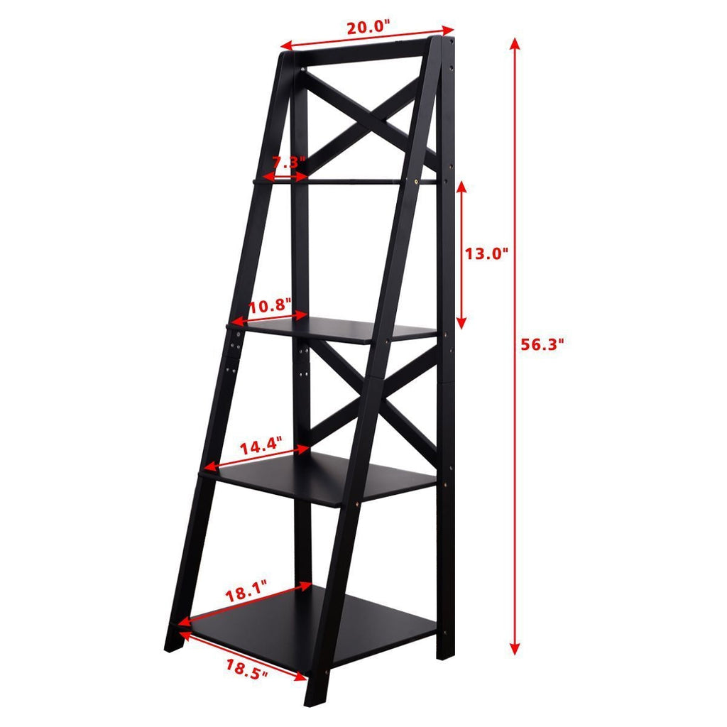4-tier Leaning Free Standing Ladder Shelf Bookcase-White