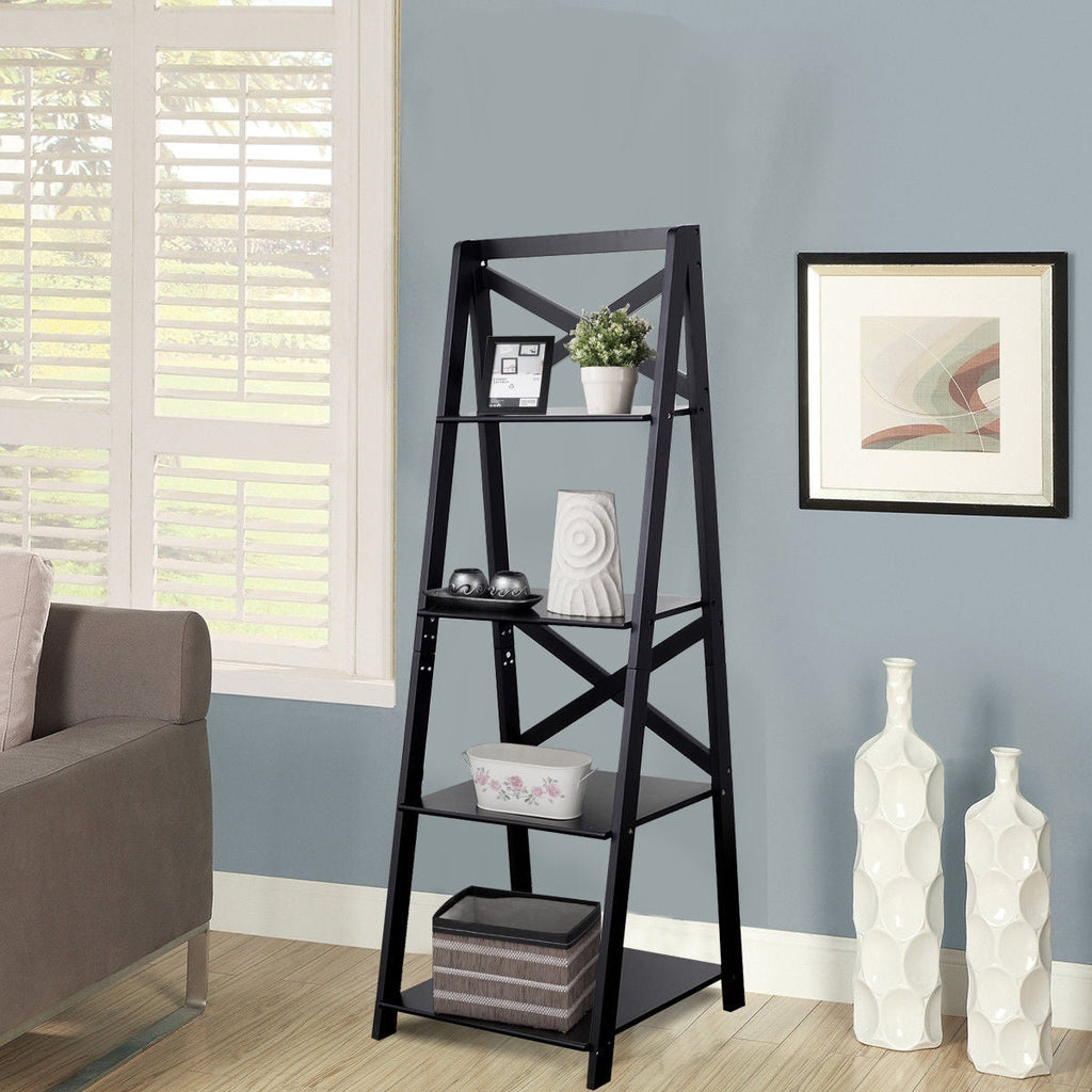 4-tier Leaning Free Standing Ladder Shelf Bookcase-White