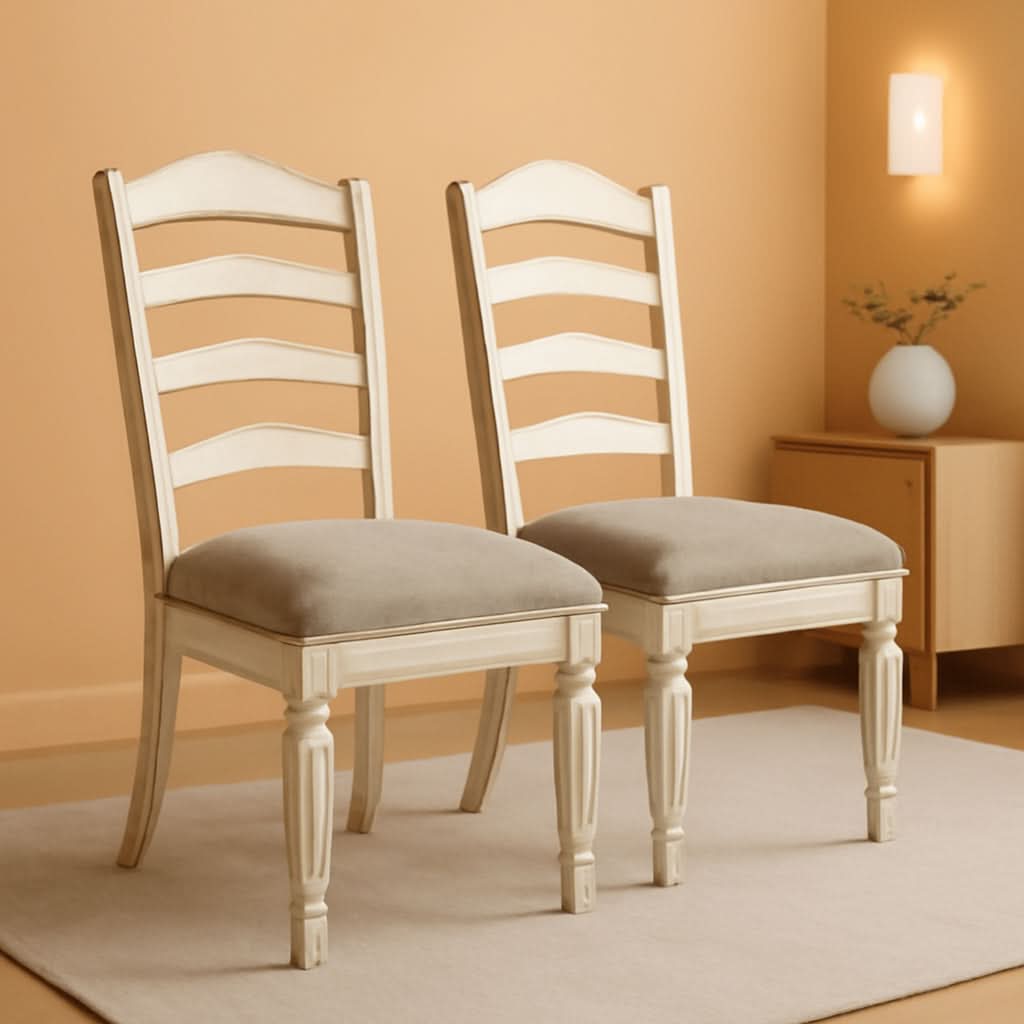 Upholstered Dining Chairs Set, Antique White, 2 Count