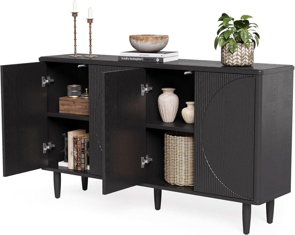 Modern 59-Inch Walnut Sideboard Buffet Table With Storage