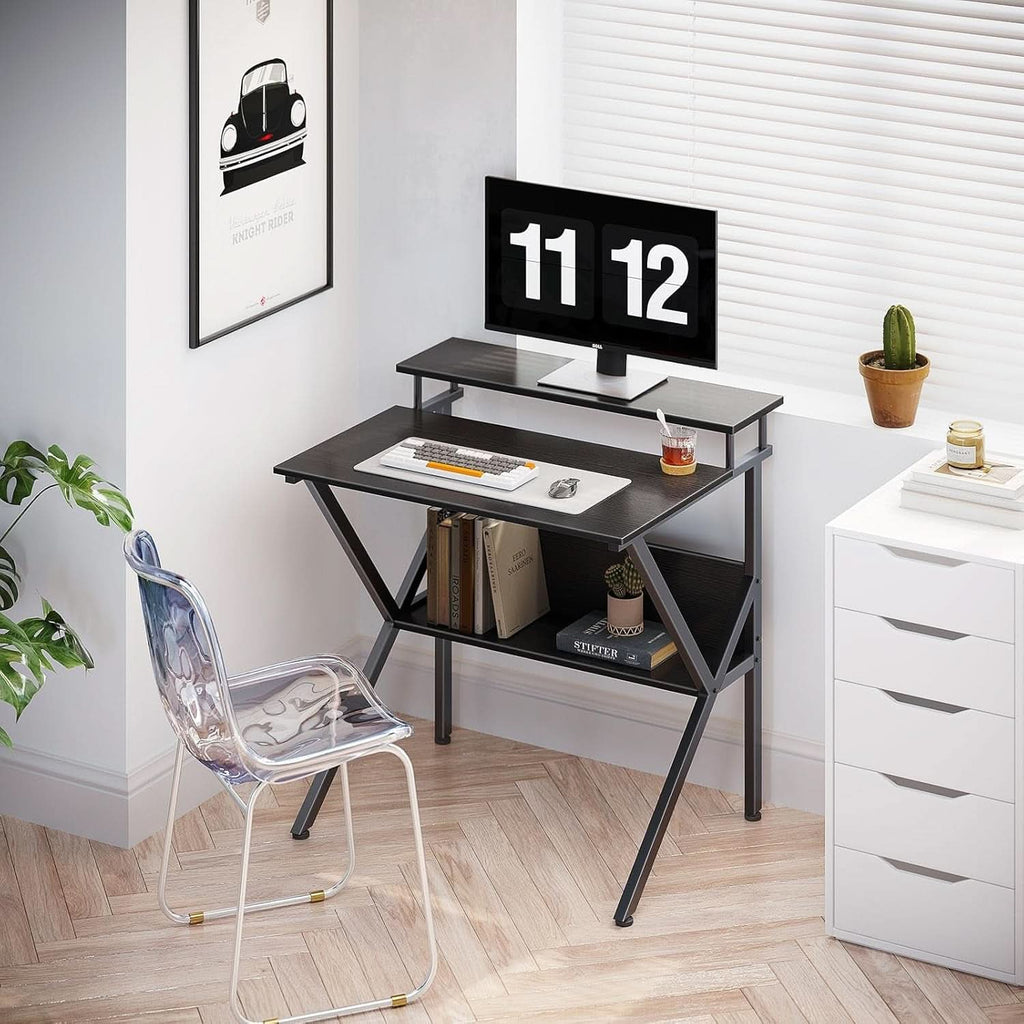 Compact Computer Desk With Monitor Stand 27.5 Inch Black