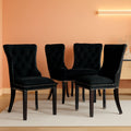 Velvet Dining Chairs Black Tufted Upholstered Set 4