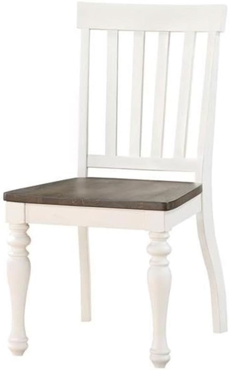 Dining Chair Set of 2 Two Tone Ivory Charcoal Slat Back