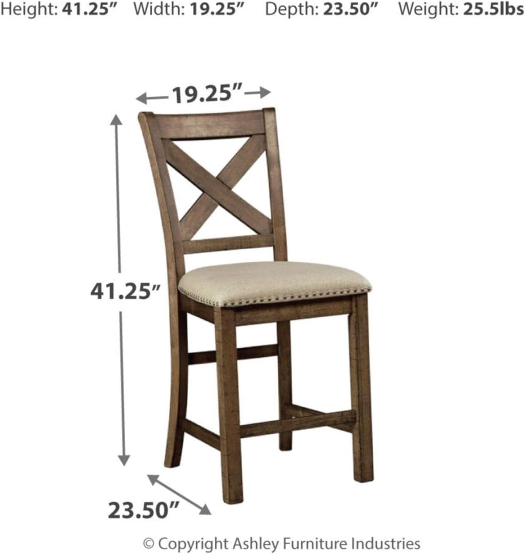 Moriville 24.5 Inch Upholstered Farmhouse Barstools Beige Brown Set of Two