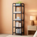 Black 5 Tier Narrow Bookcase Corner Shelf Organizer Industrial Design
