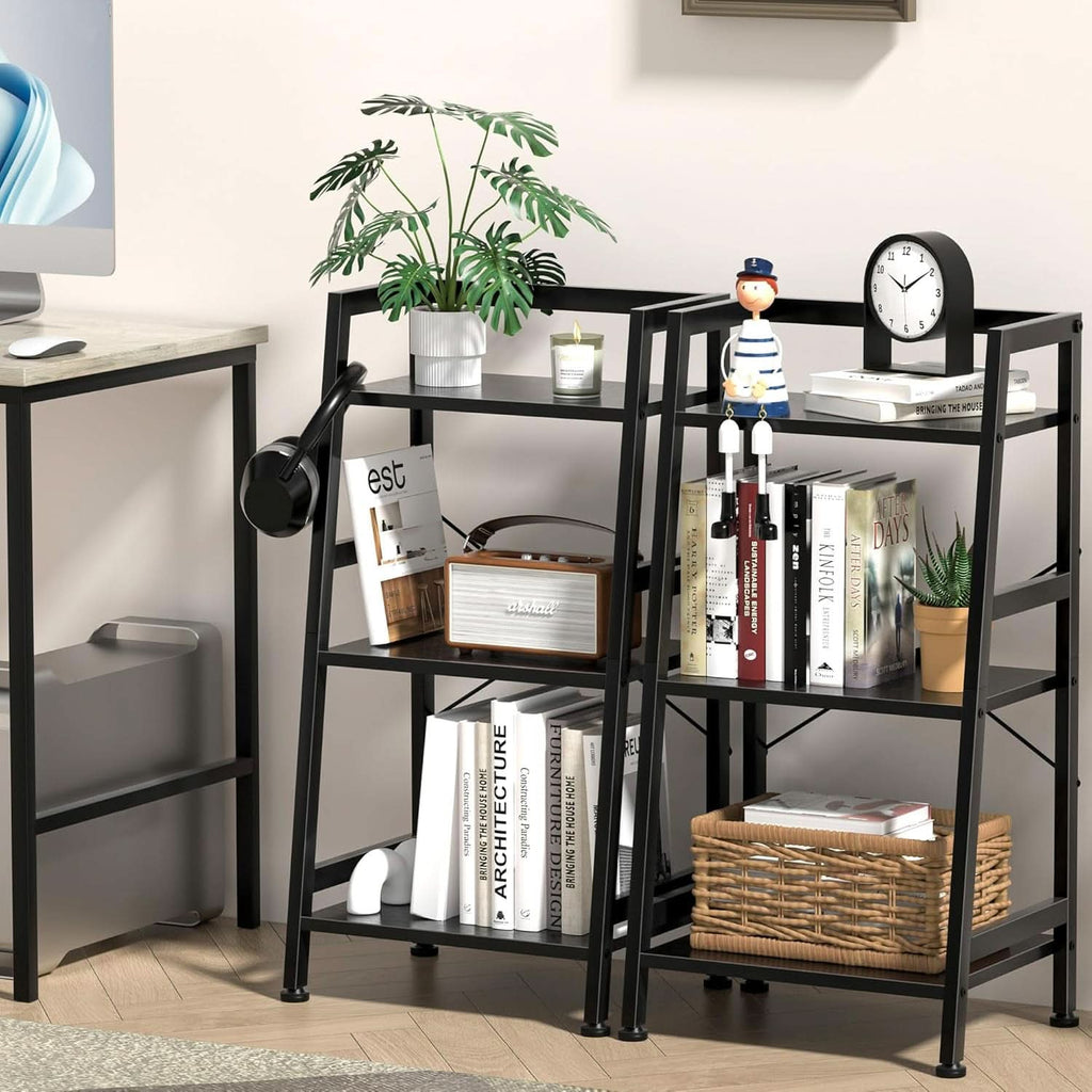 3 Tier Bookshelf Black Steel Frame For Living Room