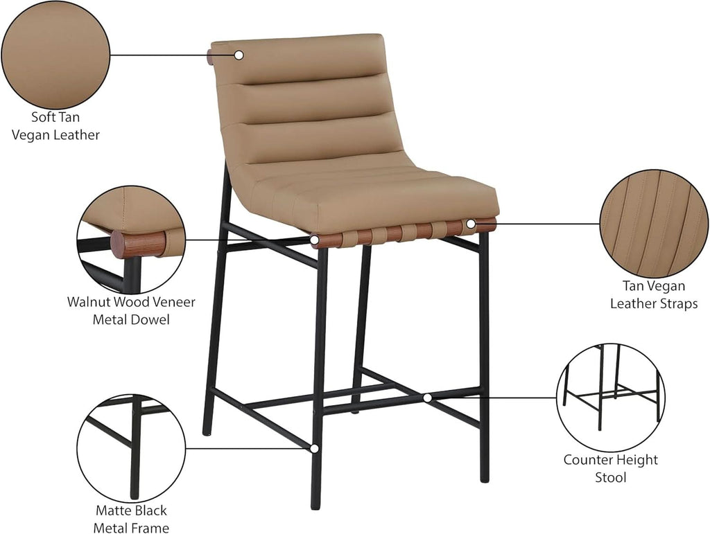 Burke Counter Stool Tan Vegan Leather Matte Black Frame