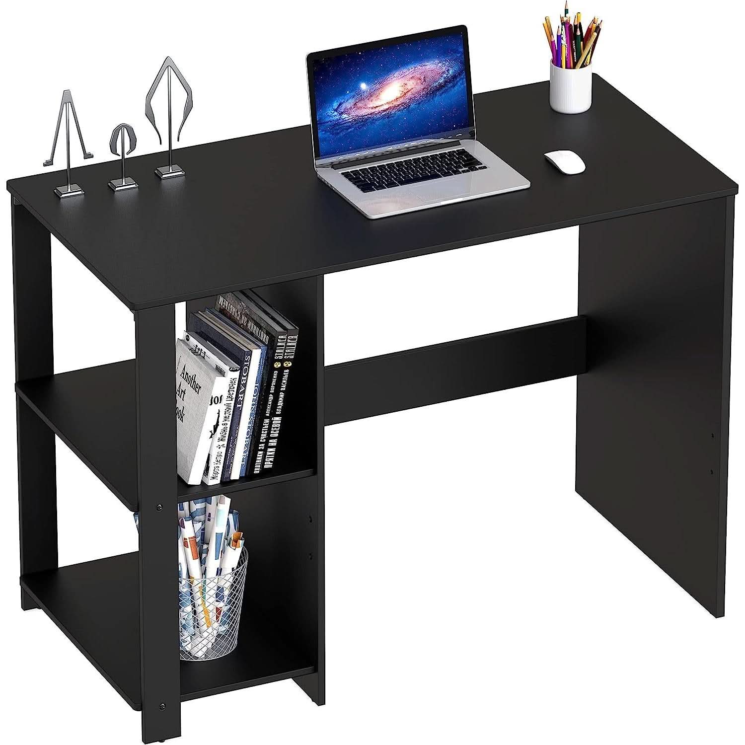 Espresso Finish Home Office Desk With Open Shelves