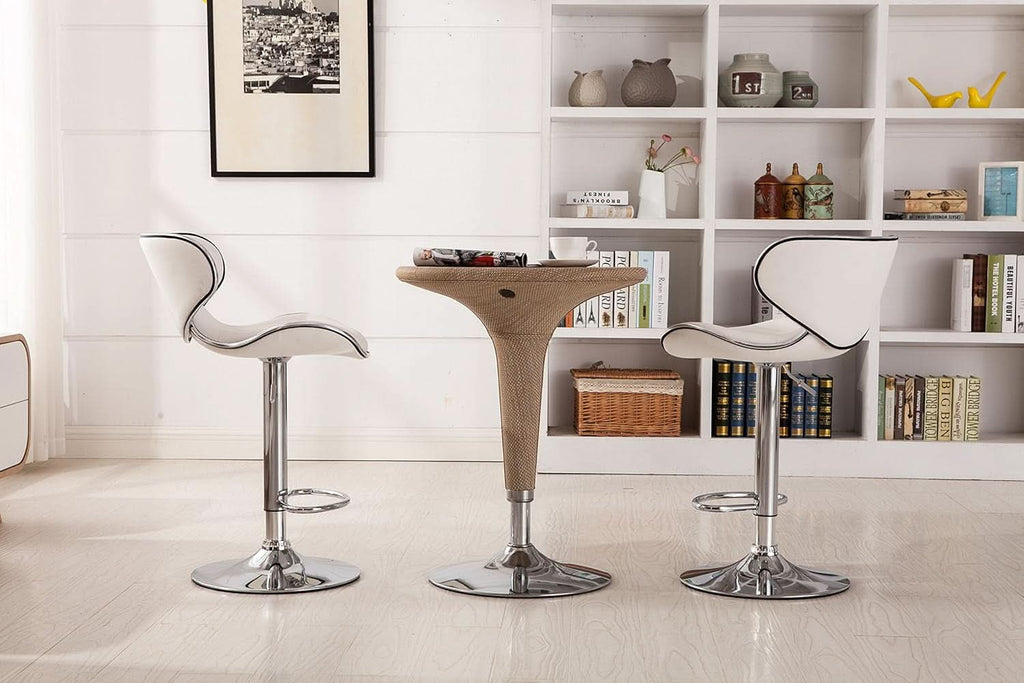 White Cushioned Leatherette Barstool Set Of 2 Adjustable Height Swivel