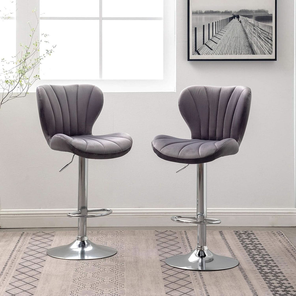 Velvet Adjustable Swivel Barstools Gray Set of Two
