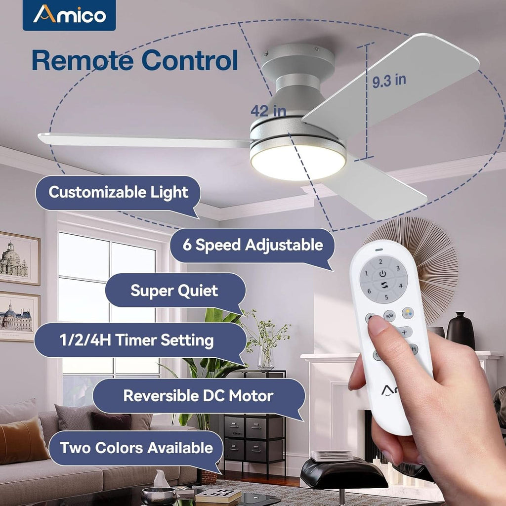42 Inch Low Profile Ceiling Fan Remote With Dimmable Lights