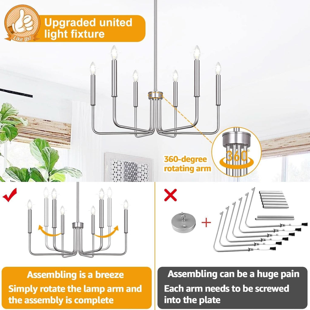 6 Light Brushed Nickel Farmhouse Chandelier For Dining Room