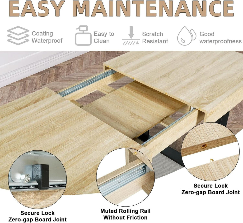 63-79 Inch Extendable Dining Table Rustic Oak Finish