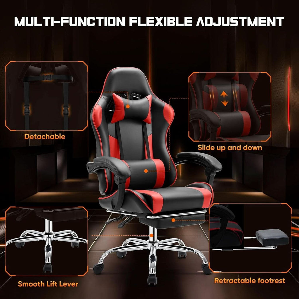 Ergonomic Gaming Desk Chair With Footrest And Headrest