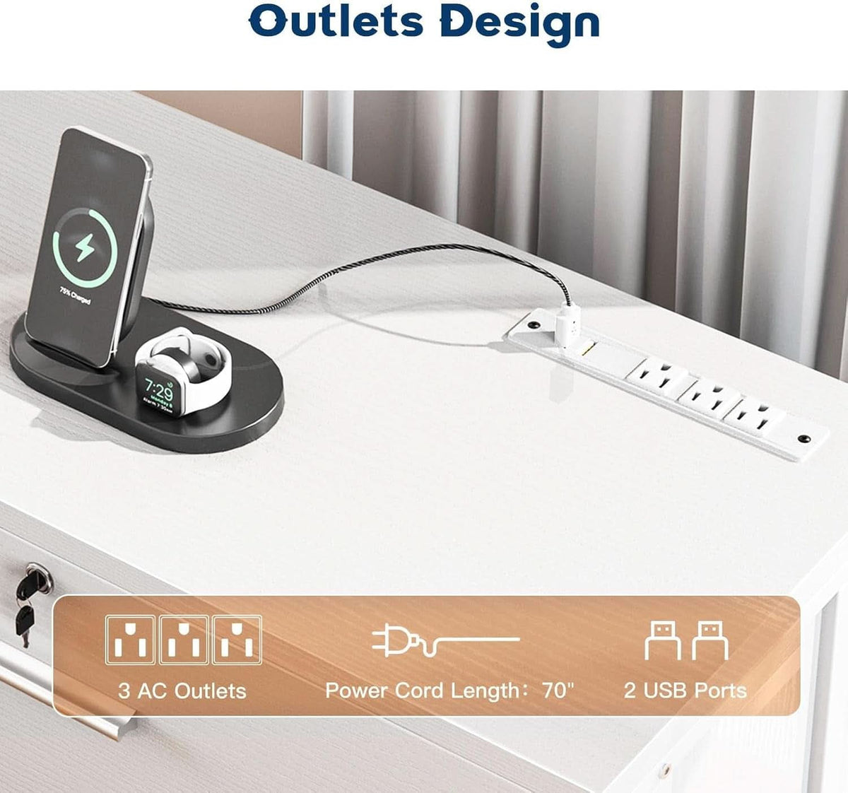 Lockable File Cabinet With Charging Station For Home Office