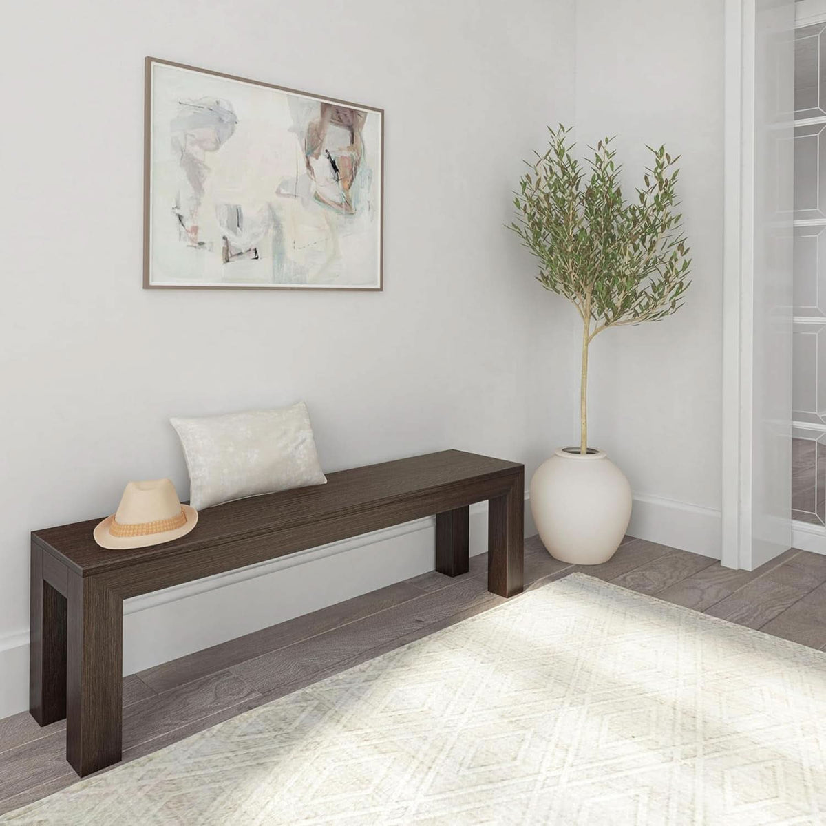 60 Inch Solid Wood Dining Bench Walnut Wirebrush Finish