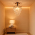 Mini Gold Crystal Chandelier 3 Tier Raindrop Flush Mount