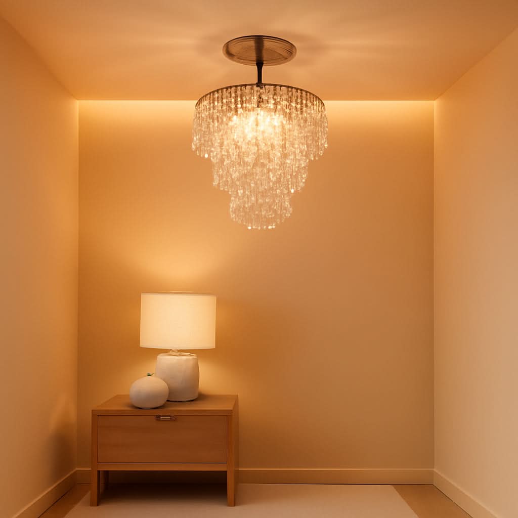 Mini Gold Crystal Chandelier 3 Tier Raindrop Flush Mount