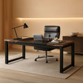 70.8-Inch Rustic Brown Black Executive Desk Thick Frame