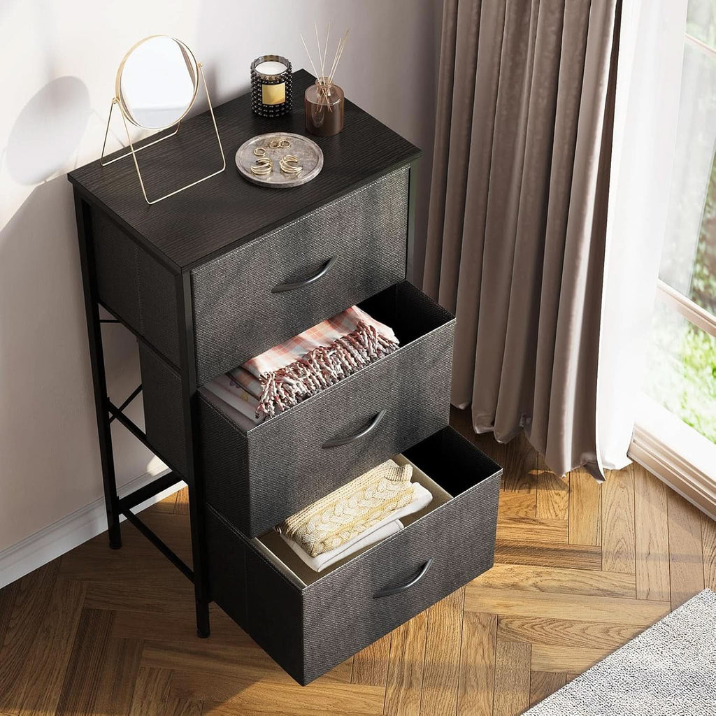 Dark Grey Dresser Nightstand With 3 Drawers Space Saver