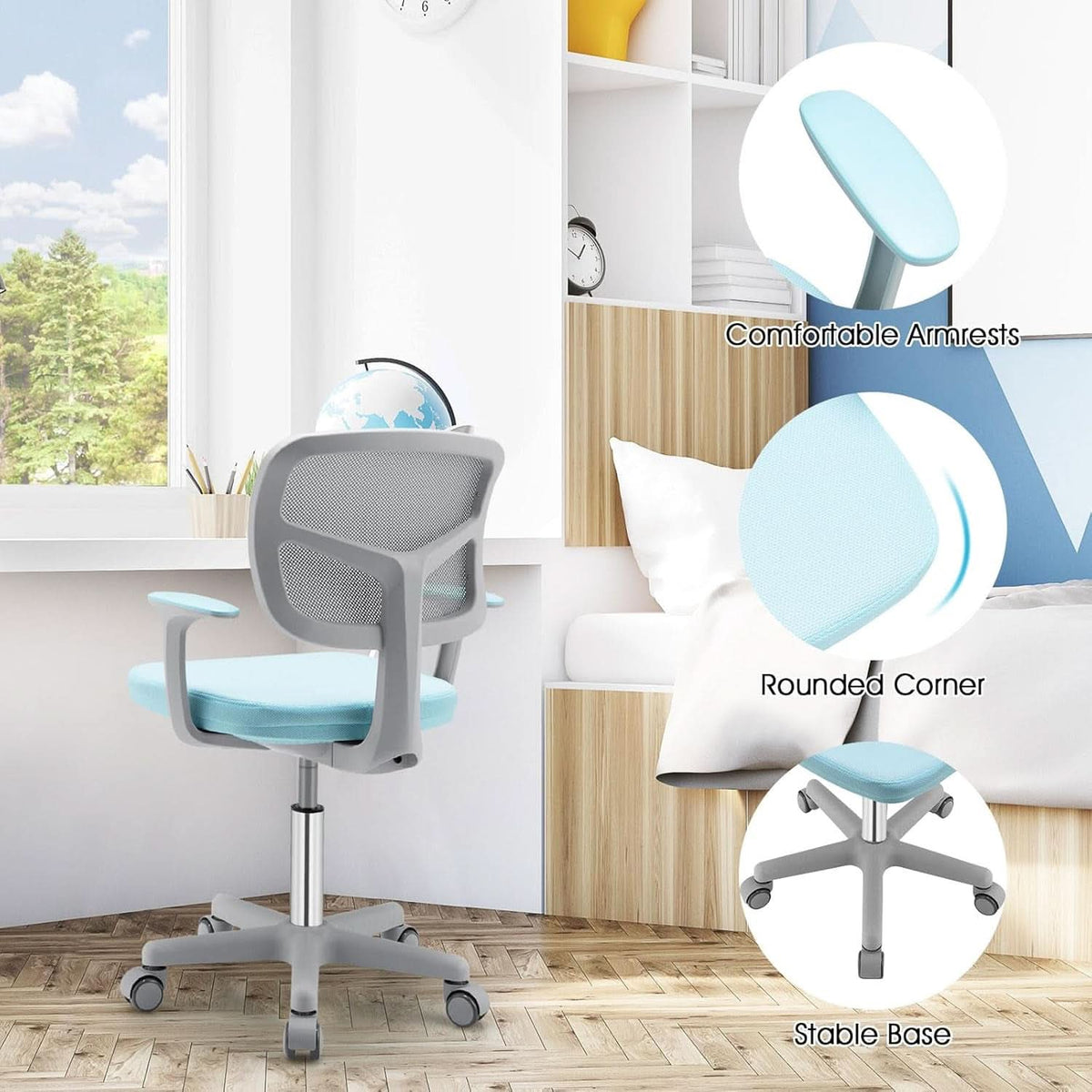Ergonomic Kids Desk Chair With Lumbar Support Blue