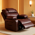 Leather Recliner Chair Brown Medium With Cup Holders And 150 Degree Recline