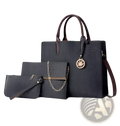 Denim and Leather Three Piece Multi Compartment Handbag Set