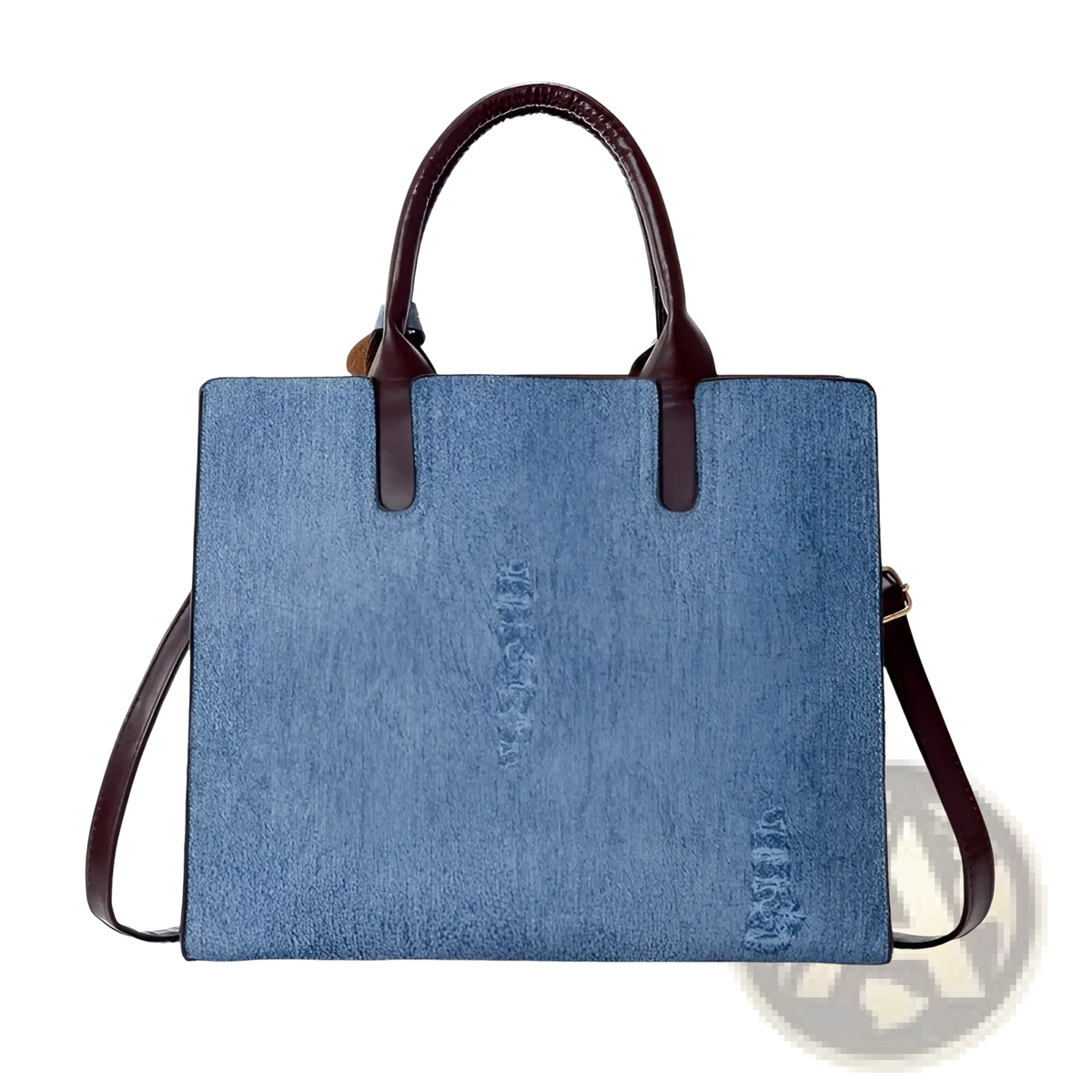 Denim and Leather Three Piece Multi Compartment Handbag Set