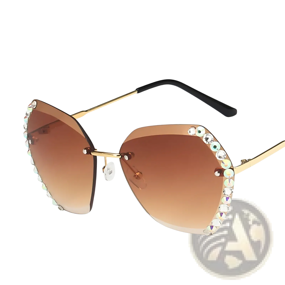 Diamond Studded Rimless Polygonal Gradient Sunglasses