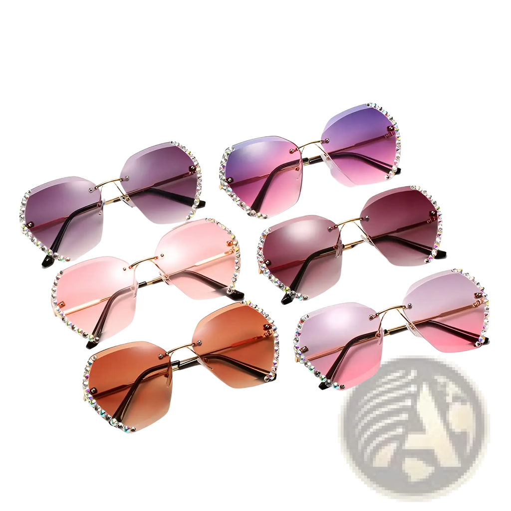 Diamond Studded Rimless Polygonal Gradient Sunglasses