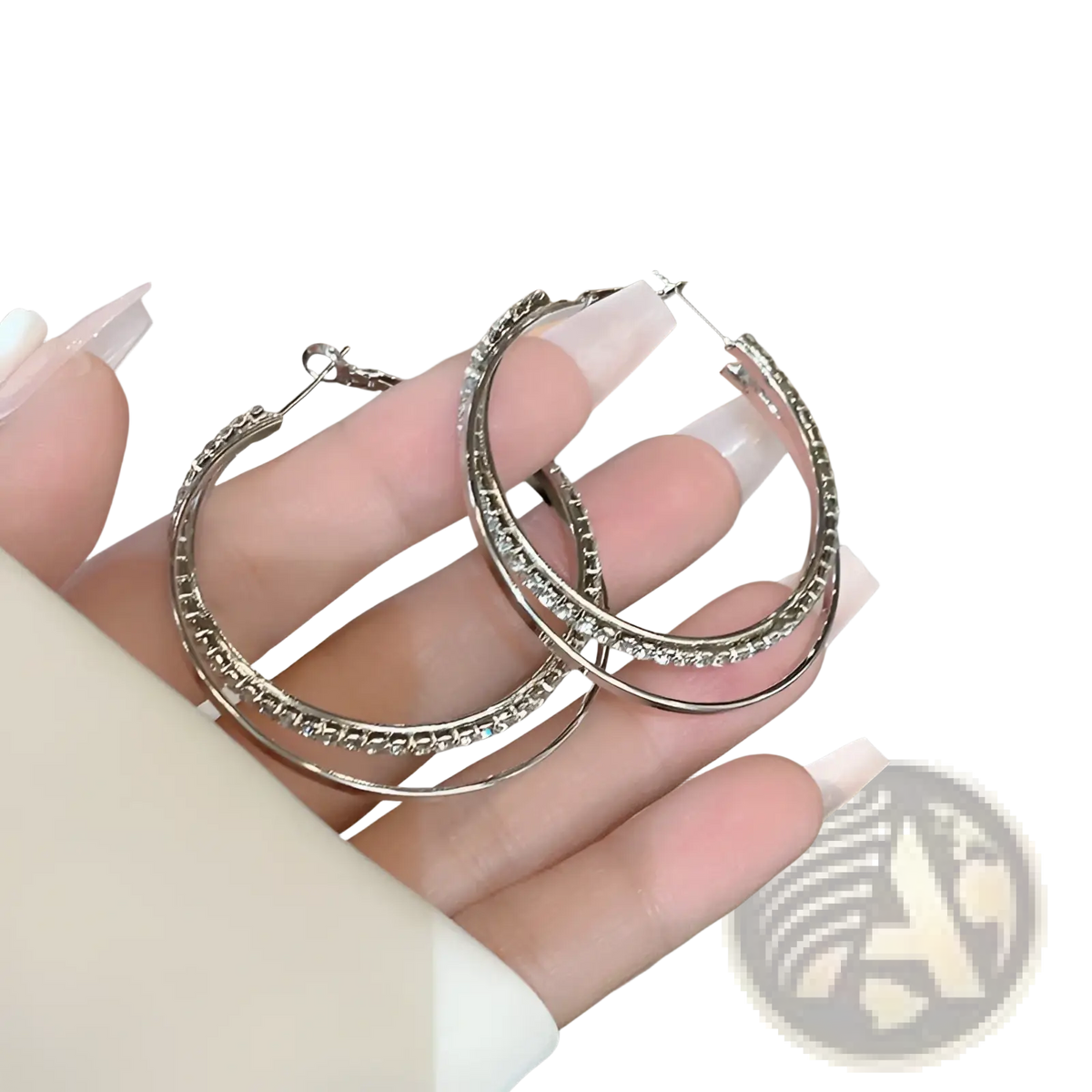 Double Layered Crystal Pave Hoop Earrings