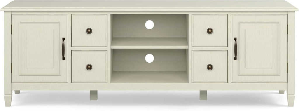 72 Inch Wide Solid Wood TV Stand Antique White With Storage