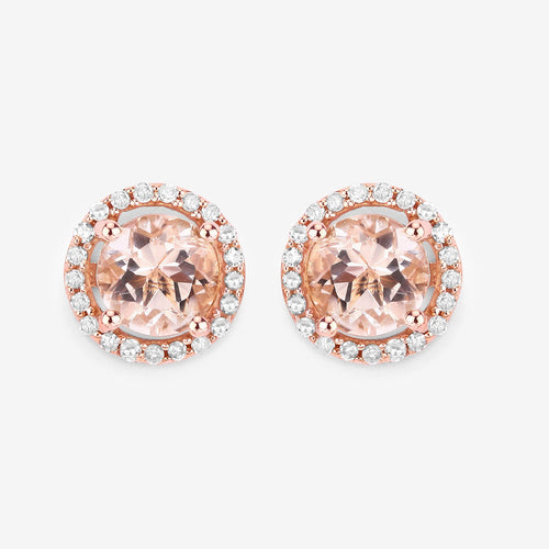 0.93 Carat Genuine Morganite and White Diamond 14K Rose Gold Earrings