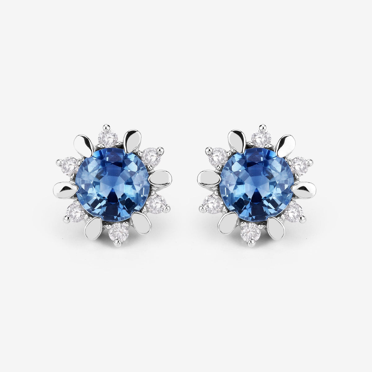 1.87 Carat Genuine Blue Sapphire and White Diamond 14K White Gold Earrings