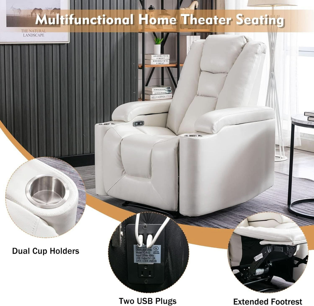 White Power Recliner Chair Set Of 2 With USB Ports
