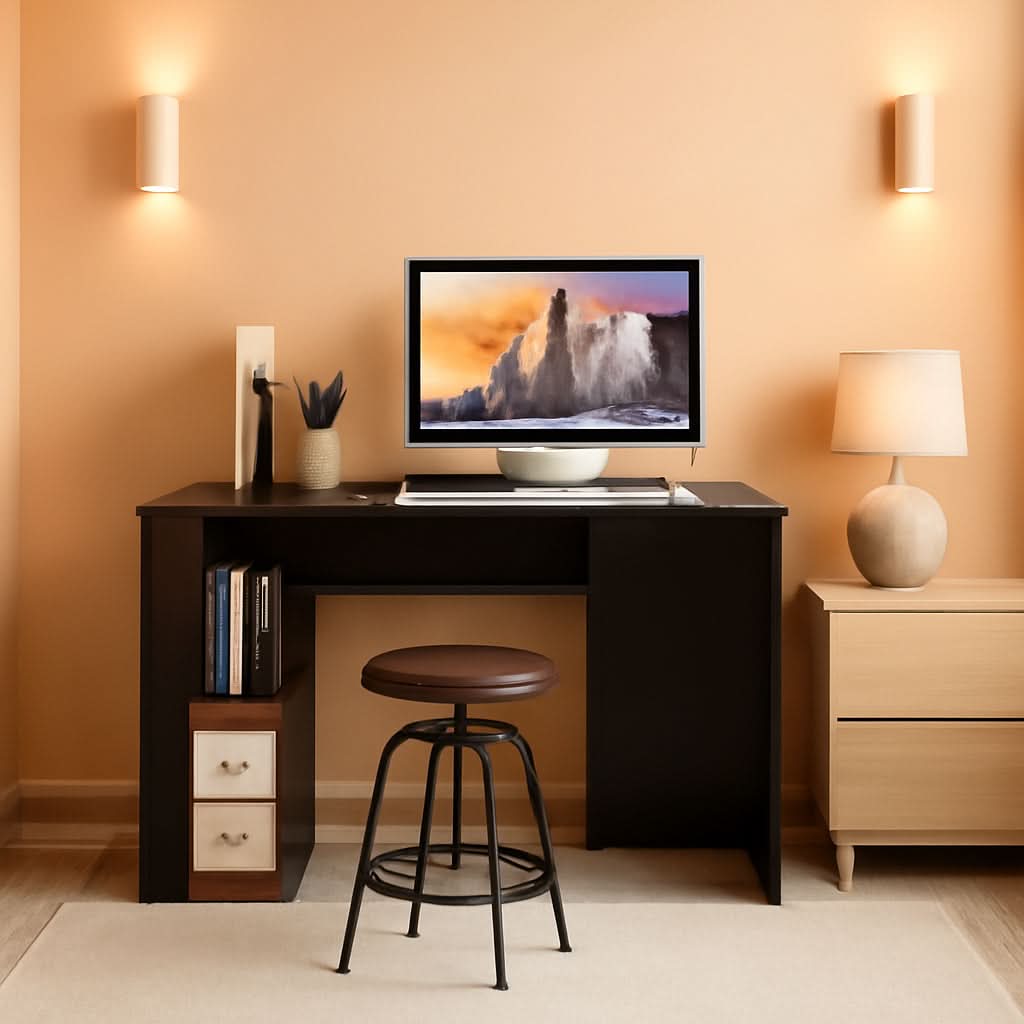 Espresso Finish Home Office Desk With Open Shelves