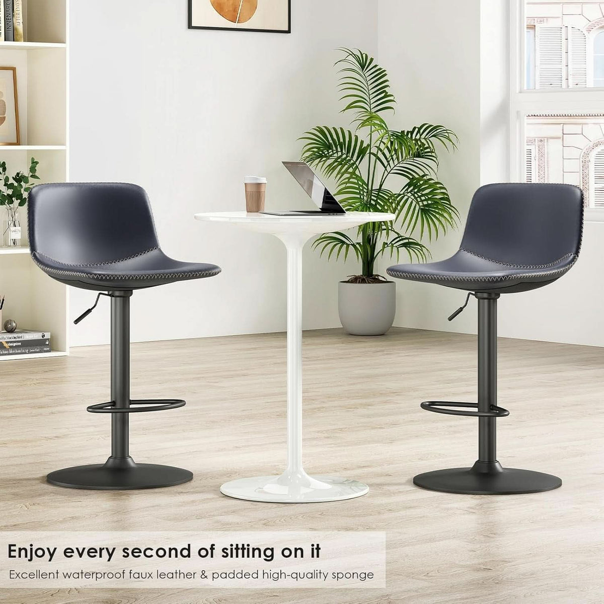 Adjustable Bar Stools Set Of 2 With Swivel Back Support