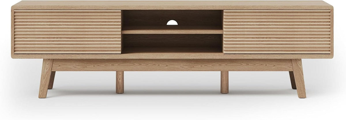 59 Inch Mid Century Modern TV Console Fluted Doors
