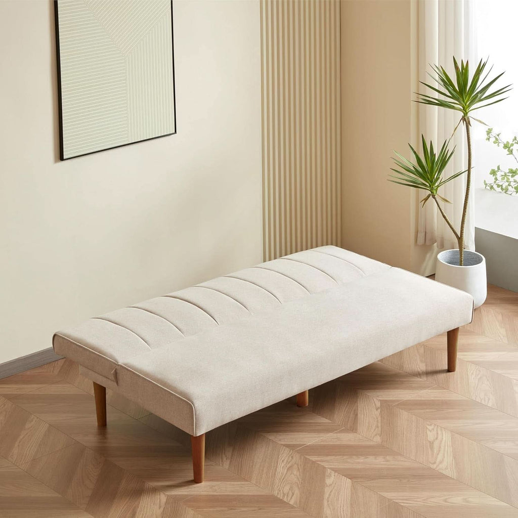 Beige Convertible Futon Sofa Bed For Living Room Use