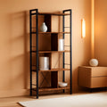 5 Tier Bookshelf Rustic Brown And Black Metal Frame