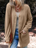 Fuzzy Buttoned Cardigan w/ Pockets - Camel