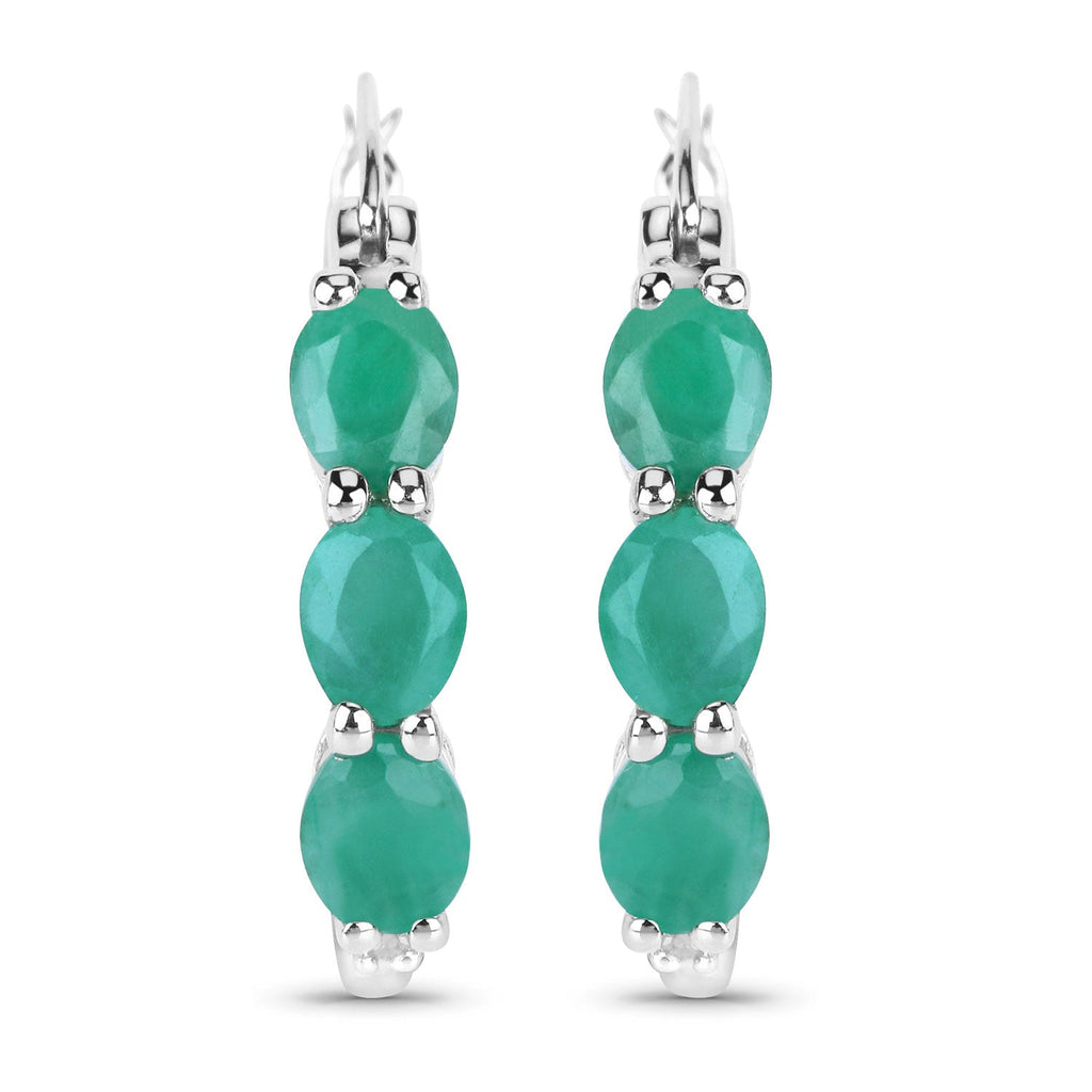 1.69 Carat Genuine Emerald and White Diamond .925 Sterling Silver Earrings