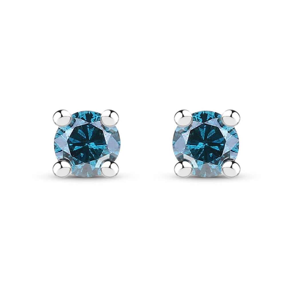 0.18 ct. Genuine Blue Diamond .925 Sterling Silver Earrings